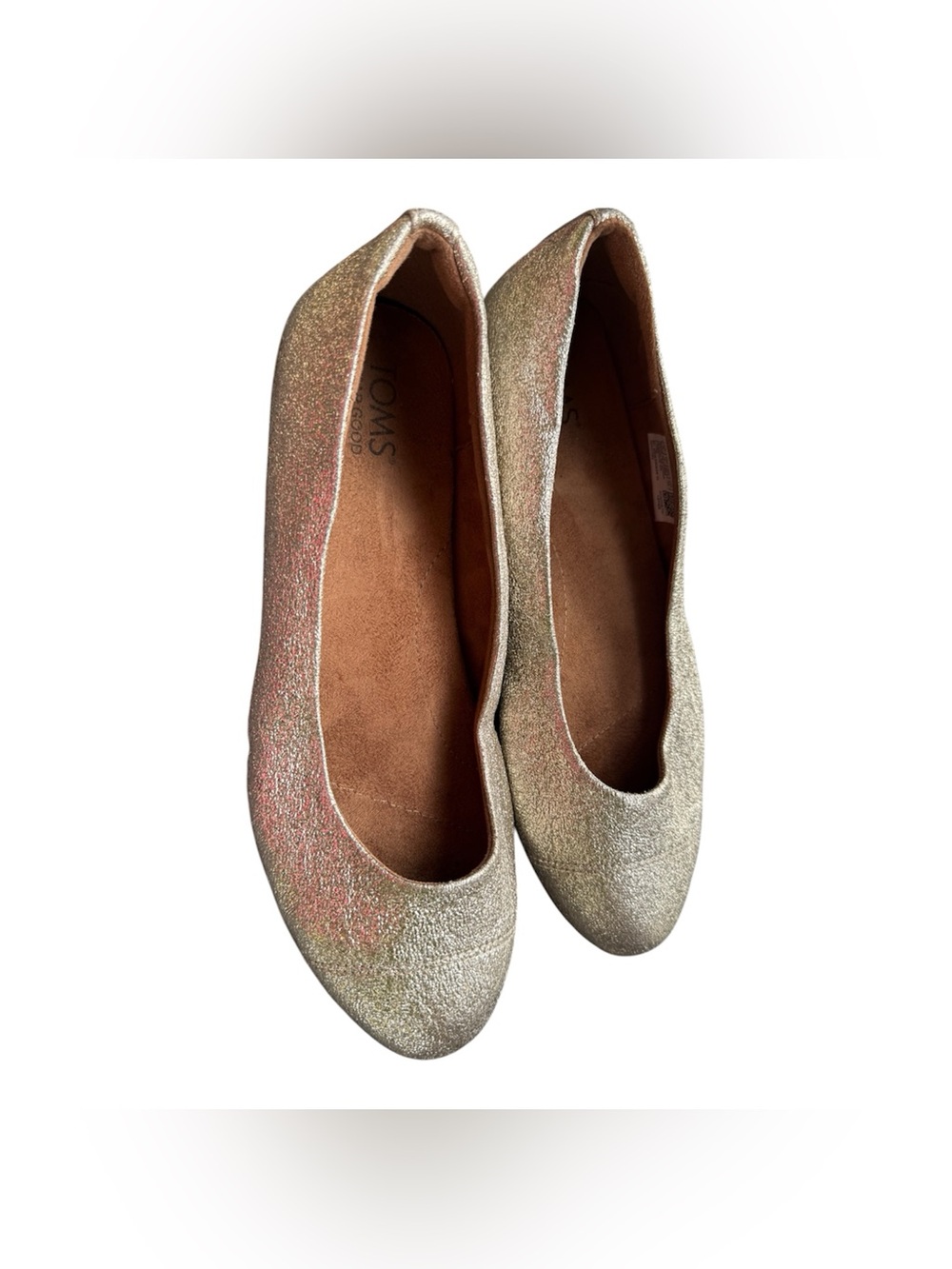 TOMS Metallic Gold Sparkle Ballet Flats Size 8 Comfort Cushioned